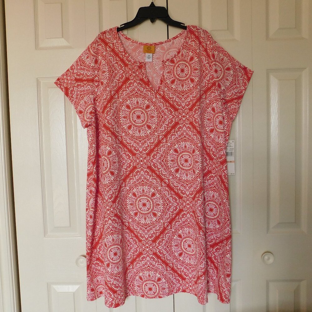 RUBY RD. A-Line Dress Textured Medallion Tile Beach Cruise Resort Womens Plus 2X